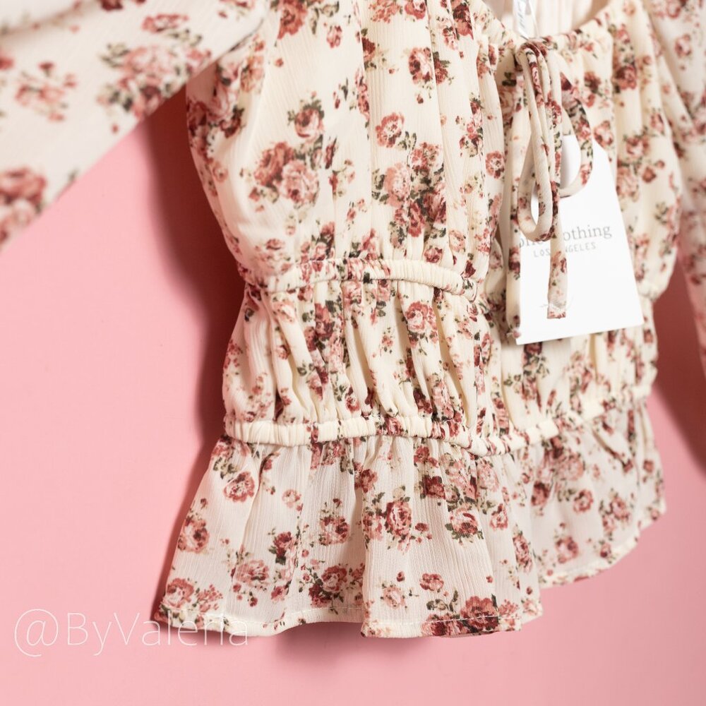 One Clothing floral roses balloon sleeves, size L, boho cottagecore - Picture 5 of 7